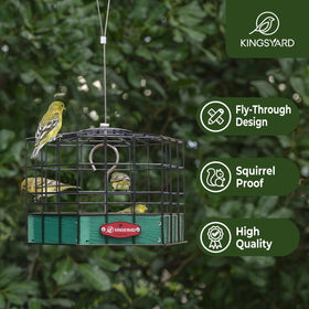 Kingsyard Squirrel-Proof Platform Feeder, side view, green, ideal for finches and bluebirds.