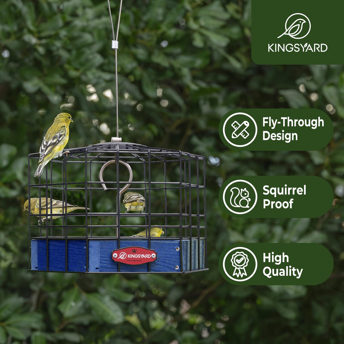 Kingsyard squirrel-proof platform feeder side view highlighting durable recycled plastic construction.