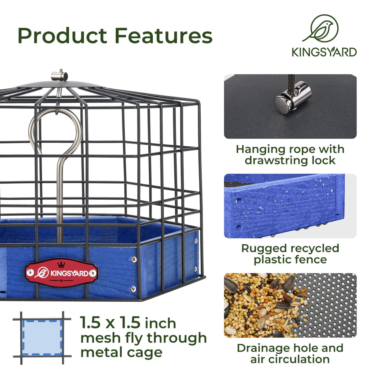 Kingsyard squirrel-proof platform feeder top-down view showing feeding openings for small birds.