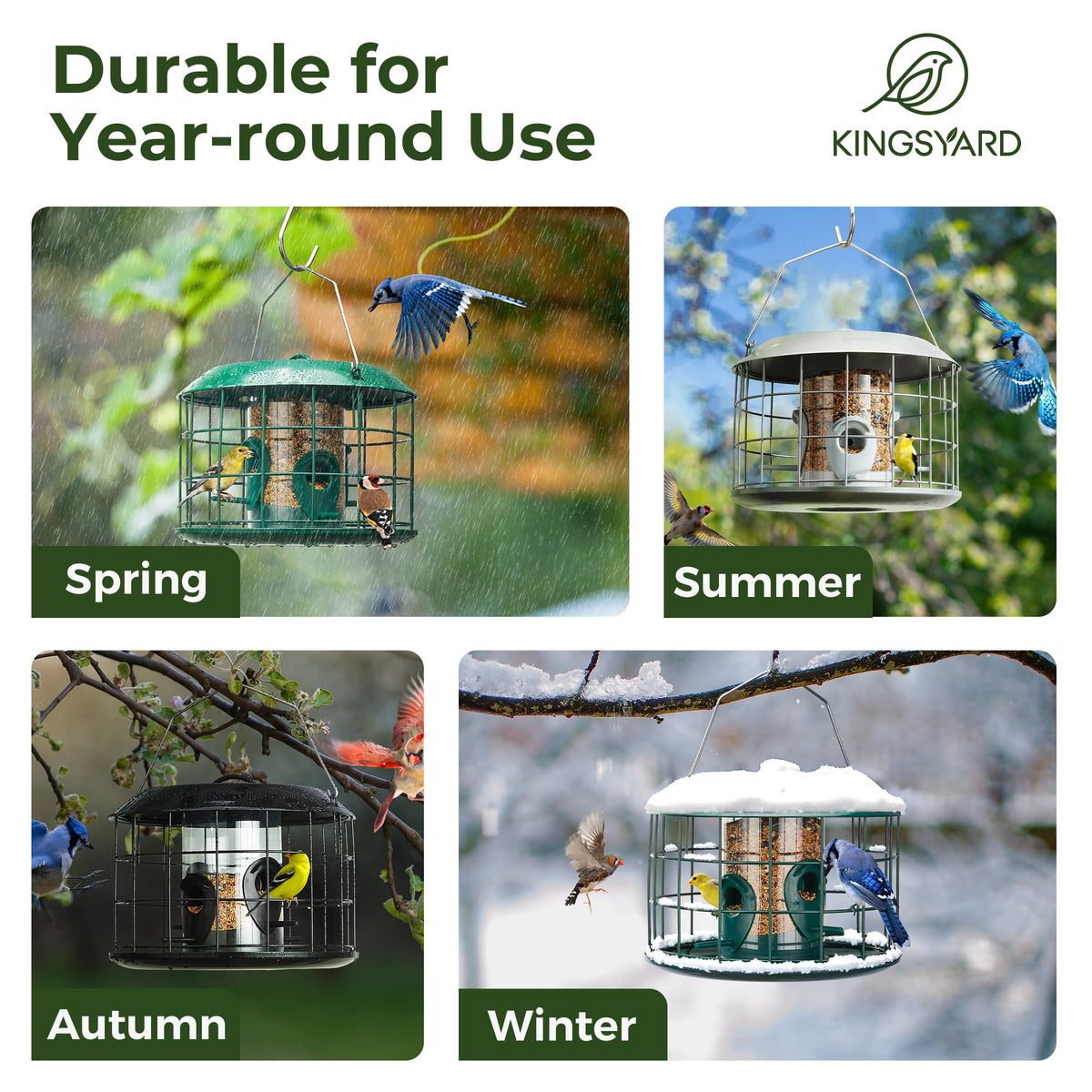 Squirrel-resistant Kingsyard feeder system protecting seed supply