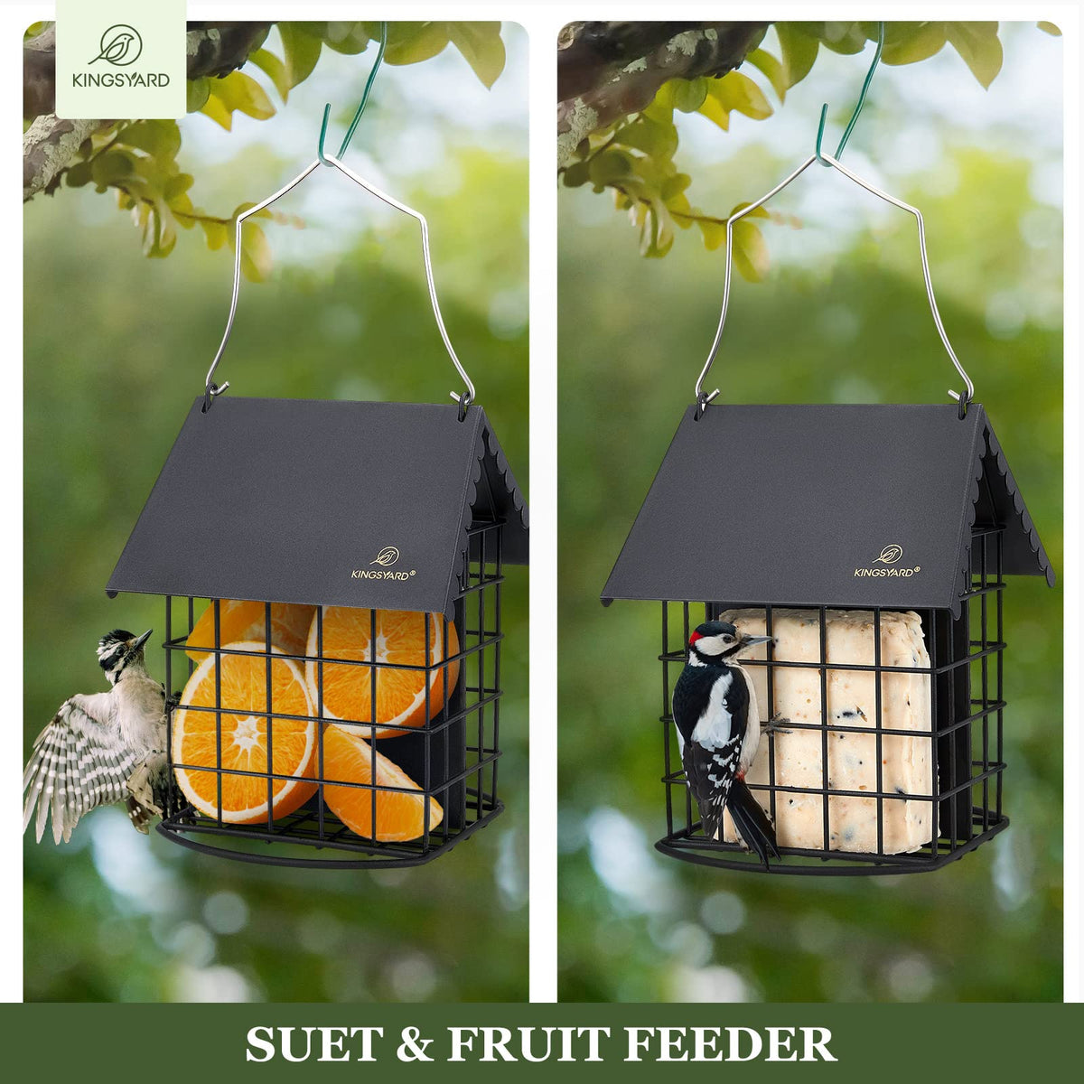 Feeder capacity holds two standard suet cakes for versatile feeding.