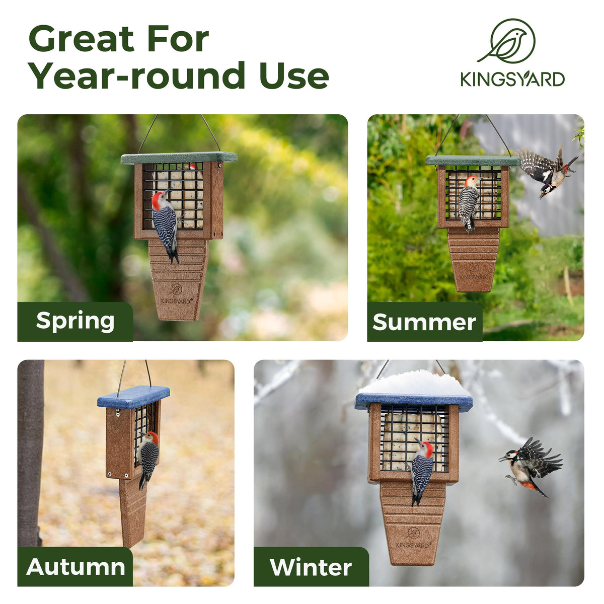Kingsyard suet feeder outdoors in garden for hanging