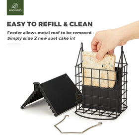 Removable roof on Kingsyard suet feeder for easy refills and cleaning.