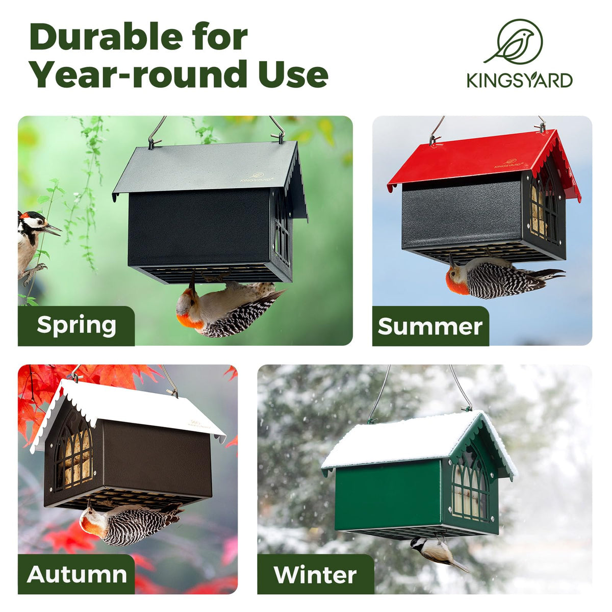 Kingsyard suet feeder with transparent compartment showing food level