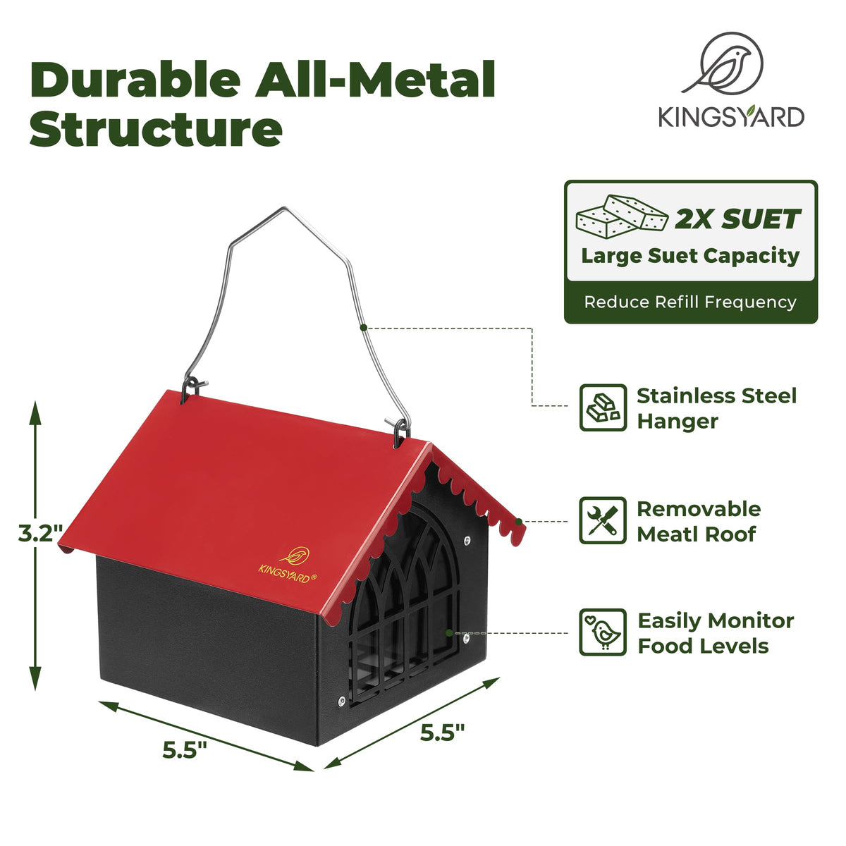 Kingsyard transparent suet compartment shows remaining blocks for timely refills