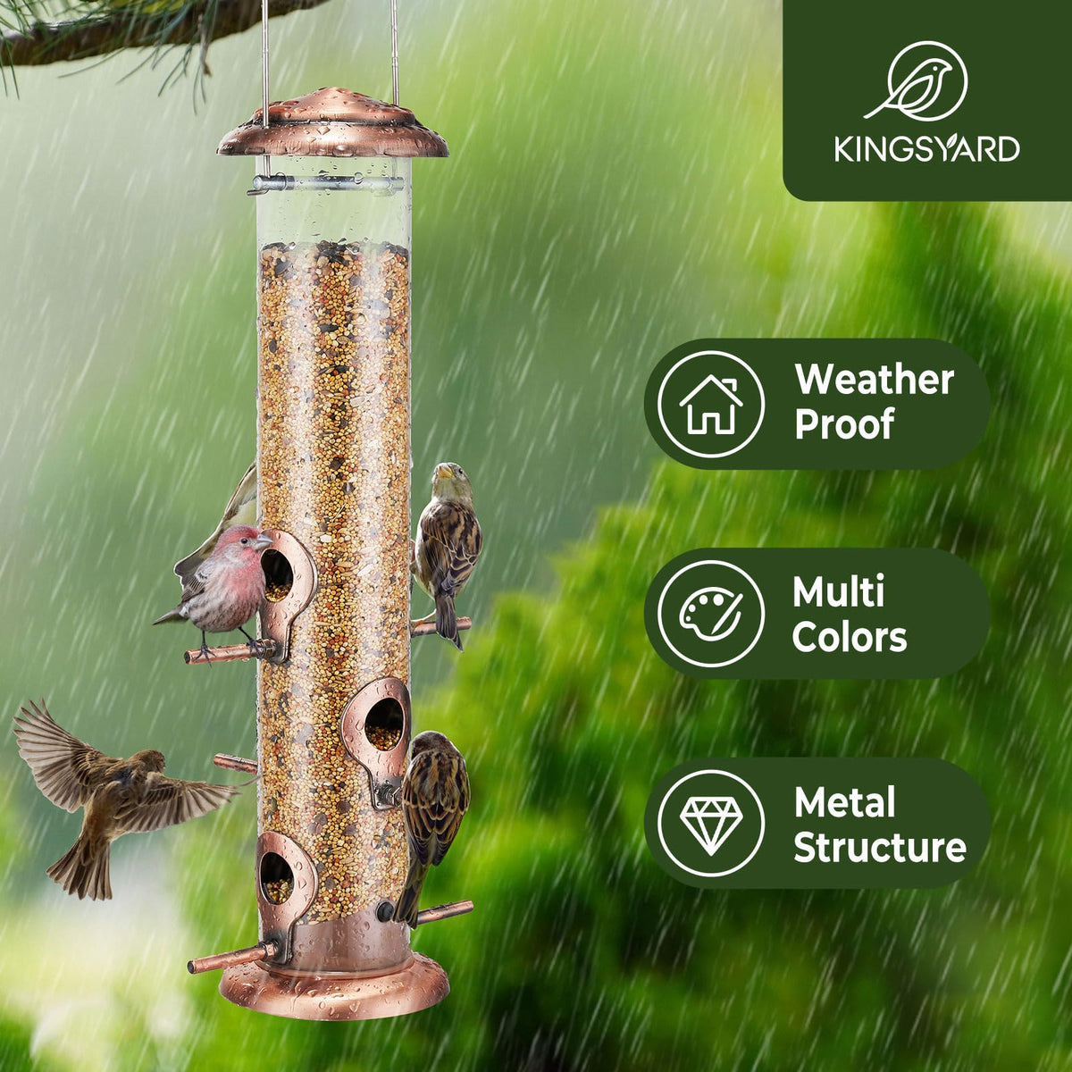 Kingsyard tube bird feeder 6-port promotes social feeding among birds