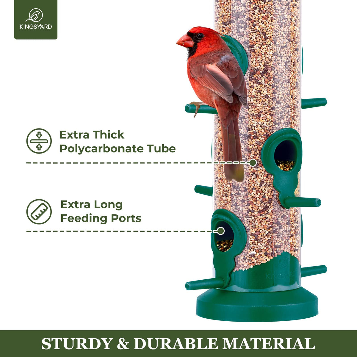 Kingsyard tube feeder top-fill lid enables quick refills and easy access.