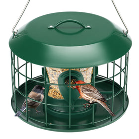 Kingsyard tube squirrel-proof bird feeder with four ports in action for small birds outdoors
