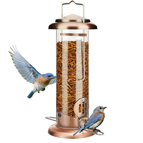 Kingsyard copper outdoor bluebird feeder with a wide perch for small birds.