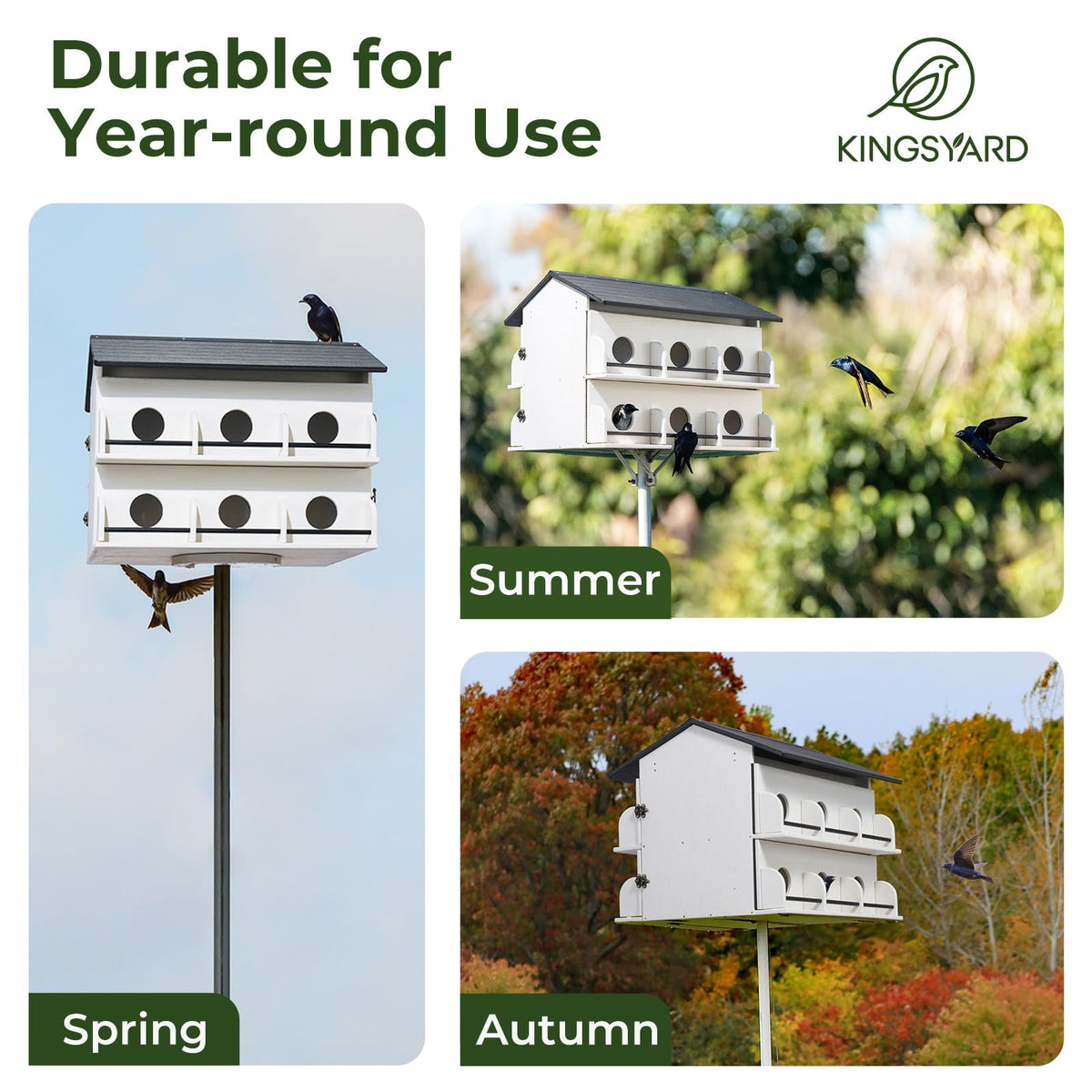 Kingsyard weather-ready purple martin house ideal for year-round use