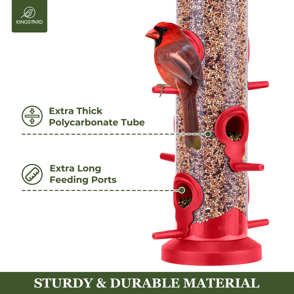 Kingsyard weatherproof bird feeder with steel hanger withstands year-round use.