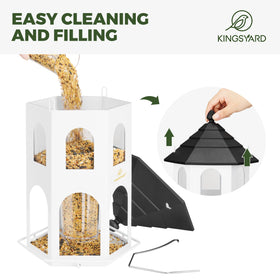 Kingsyard weatherproof bird feeder protecting seeds from rain
