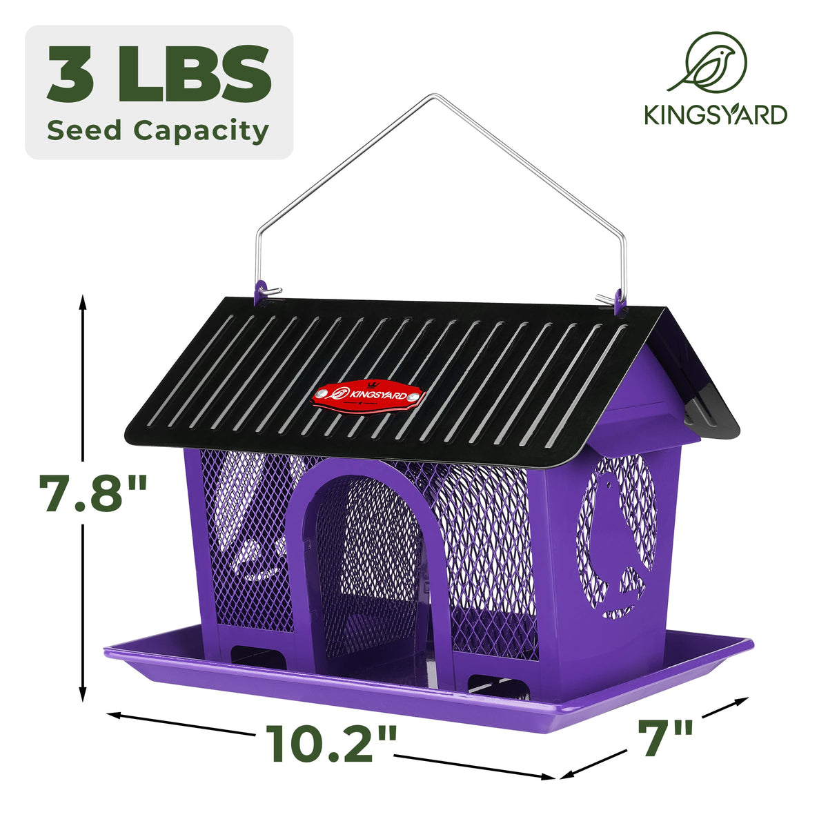 Kingsyard weatherproof roof protects seeds from rain for drier feeding.