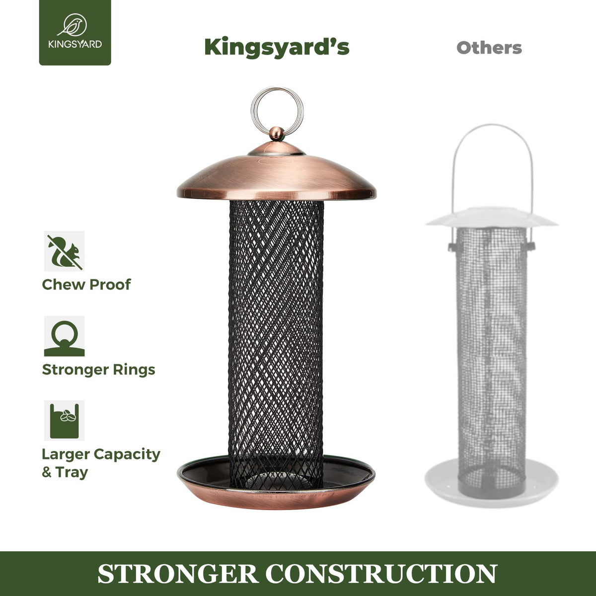 Kingsyard rust-resistant finish protects feeding area from weather.