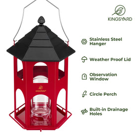 Kingsyard weatherproof seed container keeps seeds dry in rain.