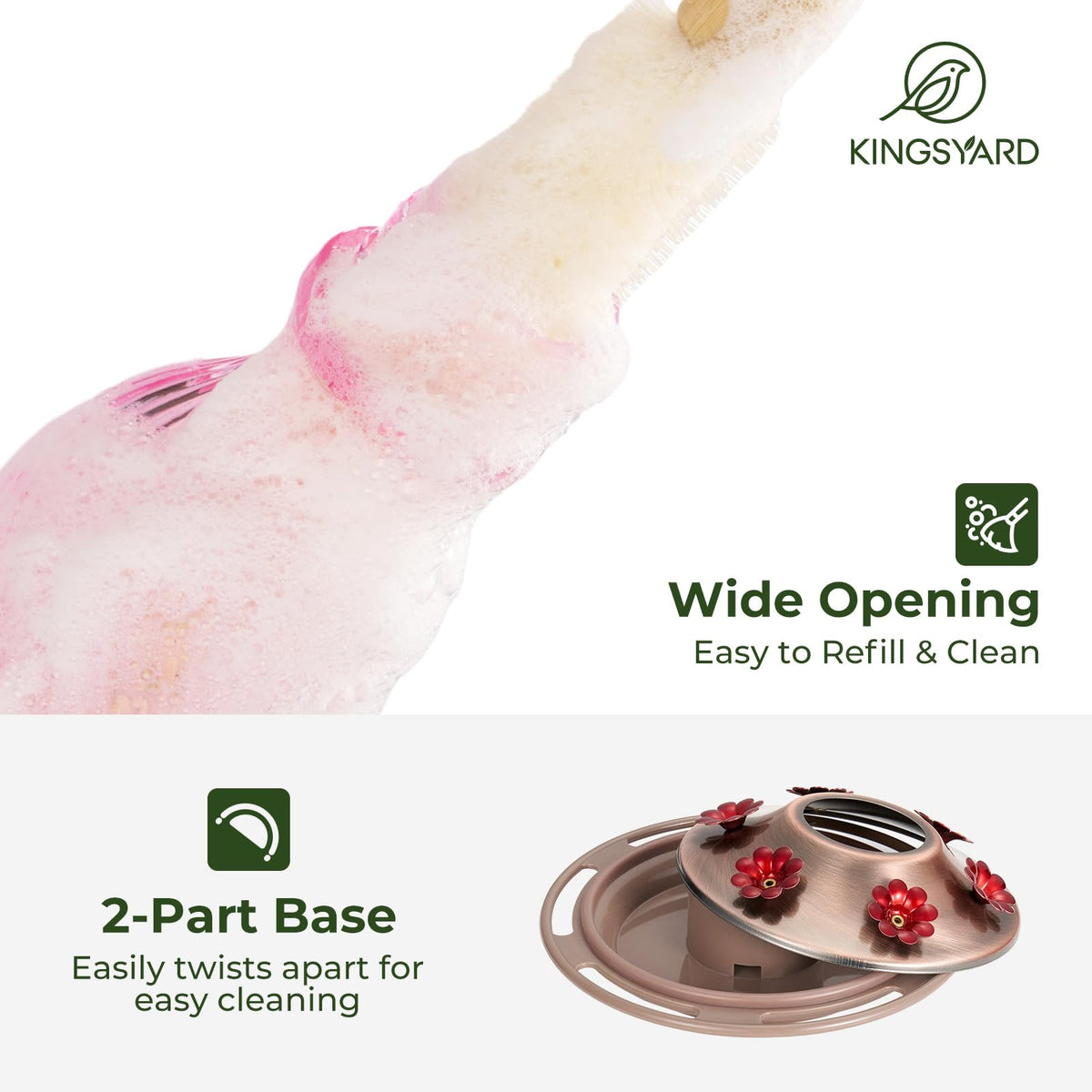 Wide-mouth bottle makes filling and cleaning quick and easy outdoors.