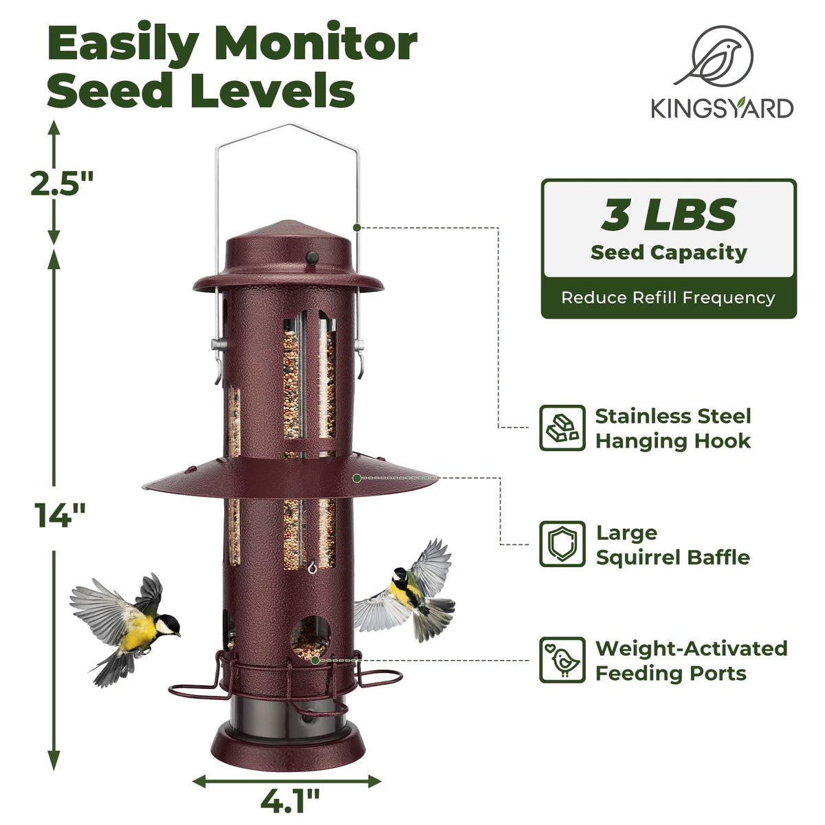 Kingsyard 3 lb capacity with wide-mouth opening for spill-free refills