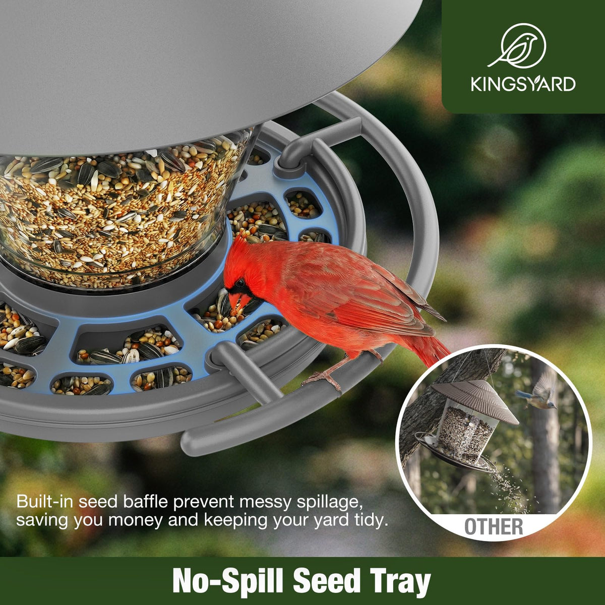 Kingsyard 4 lb capacity feeder stores seed for longer backyard sessions
