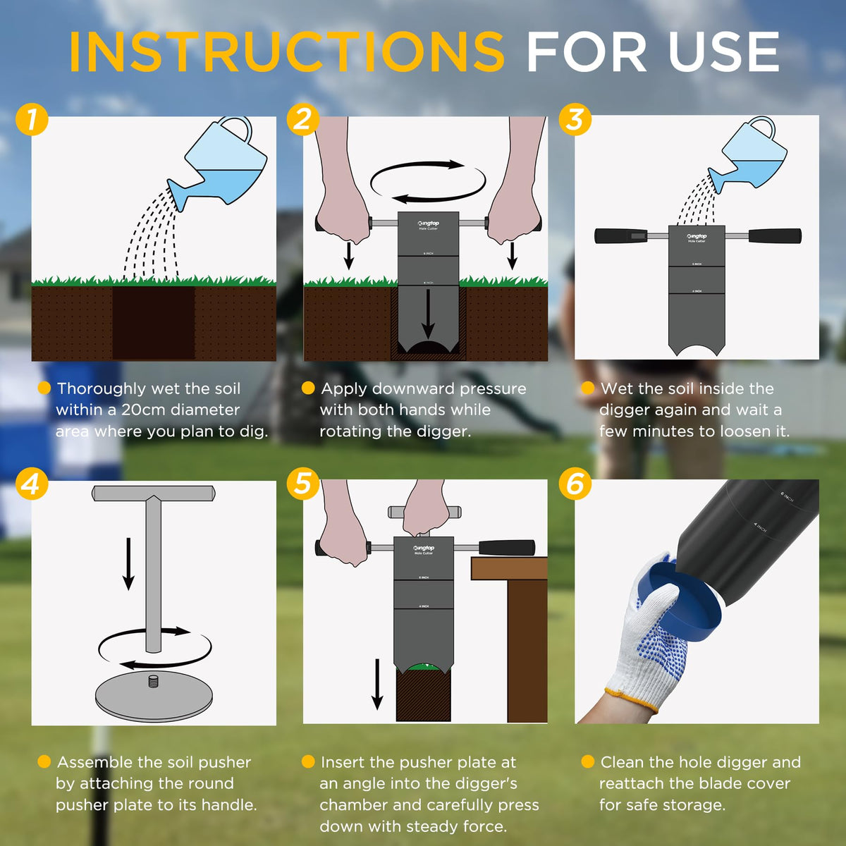 KINGTOP soil pusher enables mess-free removal and tidy hole edges.