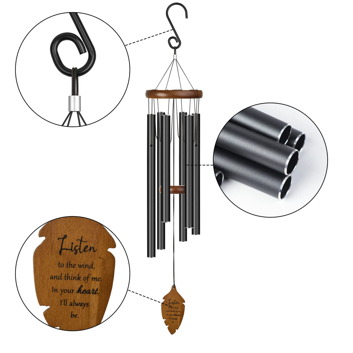 Kingtto Outdoors wind chimes anodized aluminum tubes close-up emphasizing resistance.