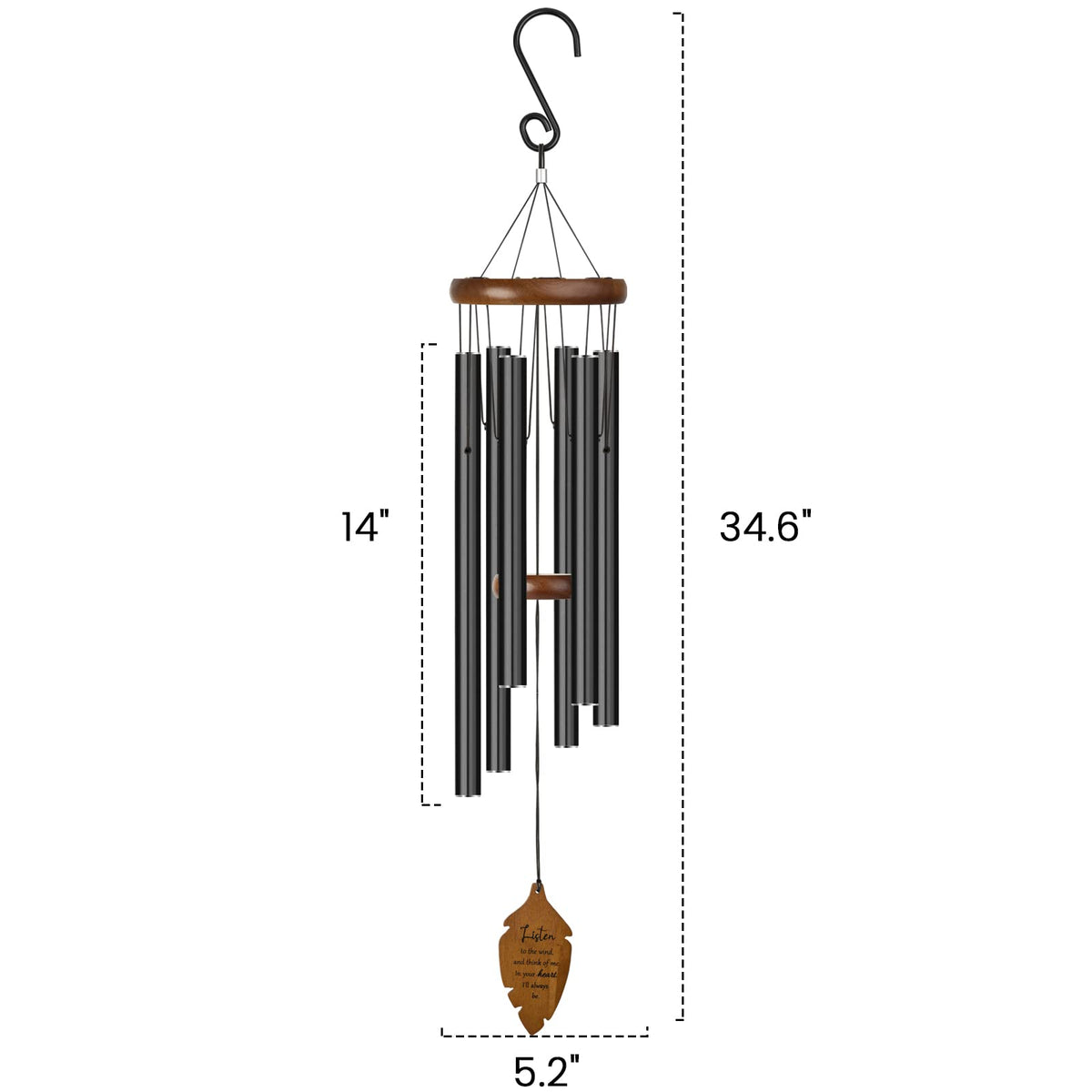Kingtto Outdoors wind chimes pine wood body close-up showing durability.