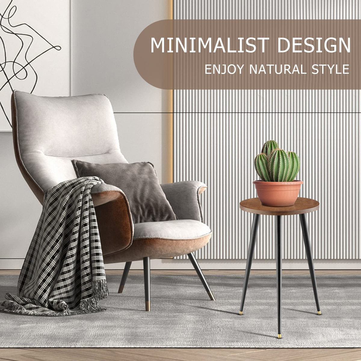 KINNARY mid-century plant table stand adds style to living rooms and corners
