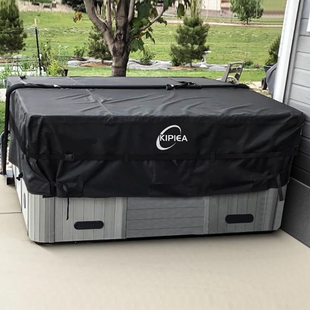Kipiea 600D hot tub cover packaged with 3-year replacement warranty.