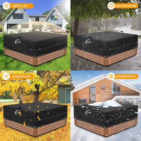 Kipiea 600D hot tub cover sized for 85 inch square tubs, ensuring a proper fit.