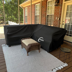 Kipiea black outdoor cover complements modern patios and resists fading.