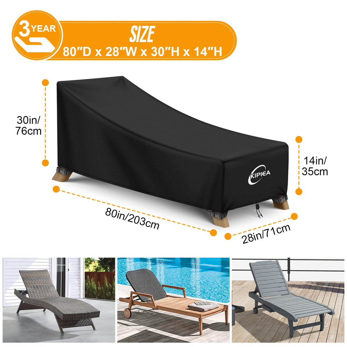 Kipiea outdoor chaise cover with windproof buckles stays secure in windy conditions