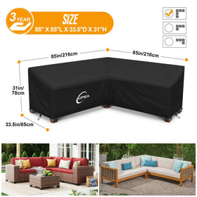 Kipiea outdoor sectional cover shows windproof buckles and secure fit for windy days.