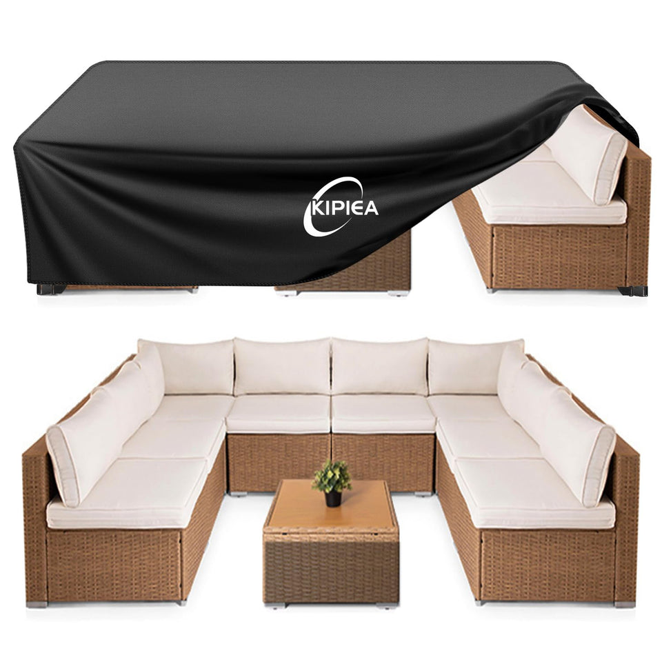 Kipiea patio cover close-up shows waterproof coating protecting furniture from rain