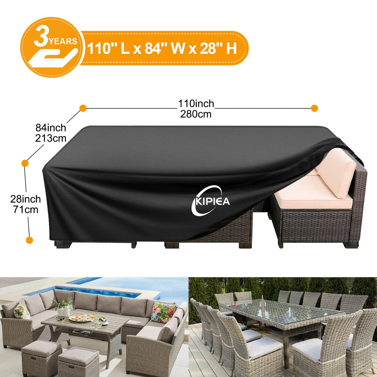 Kipiea cover with windproof buckles secures table and chairs in strong winds