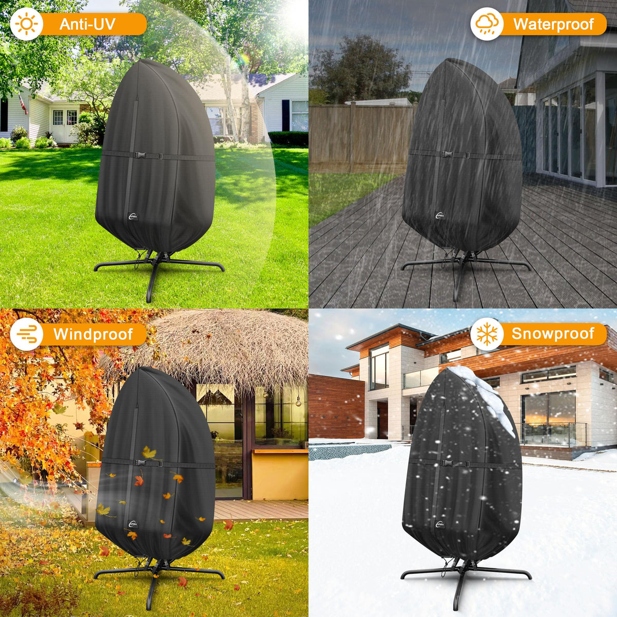 Kipiea patio egg chair cover keeps chair dry between uses.
