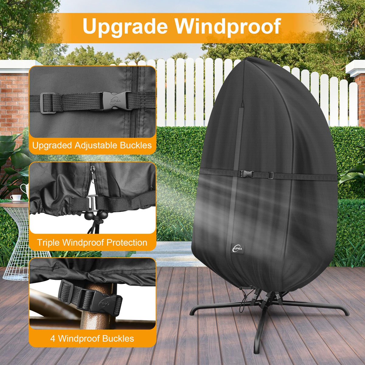 Kipiea patio egg chair cover double-layer PU coating guards against leaks.
