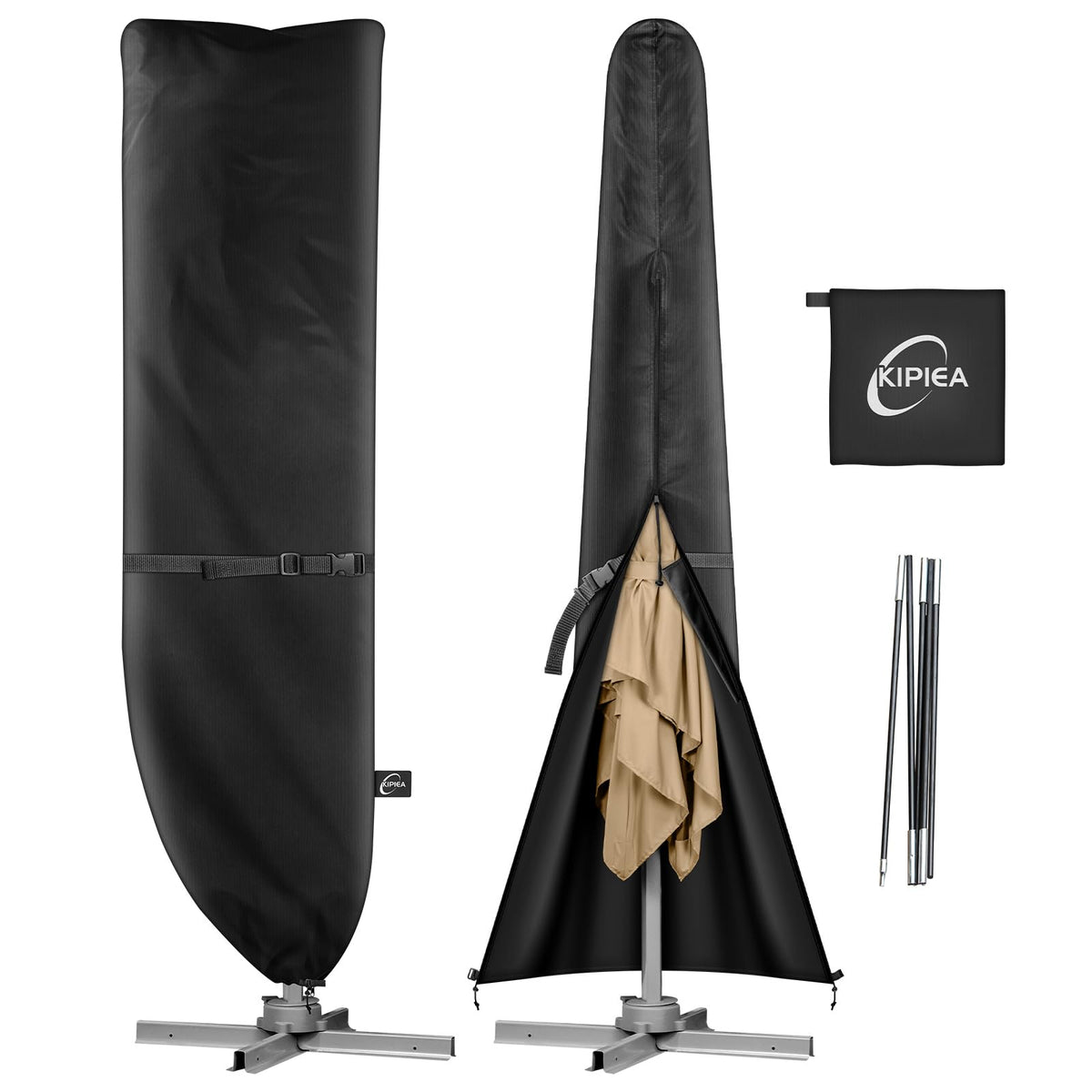 Kipiea patio umbrella cover protects 9-13 ft canopies from wind and weather.
