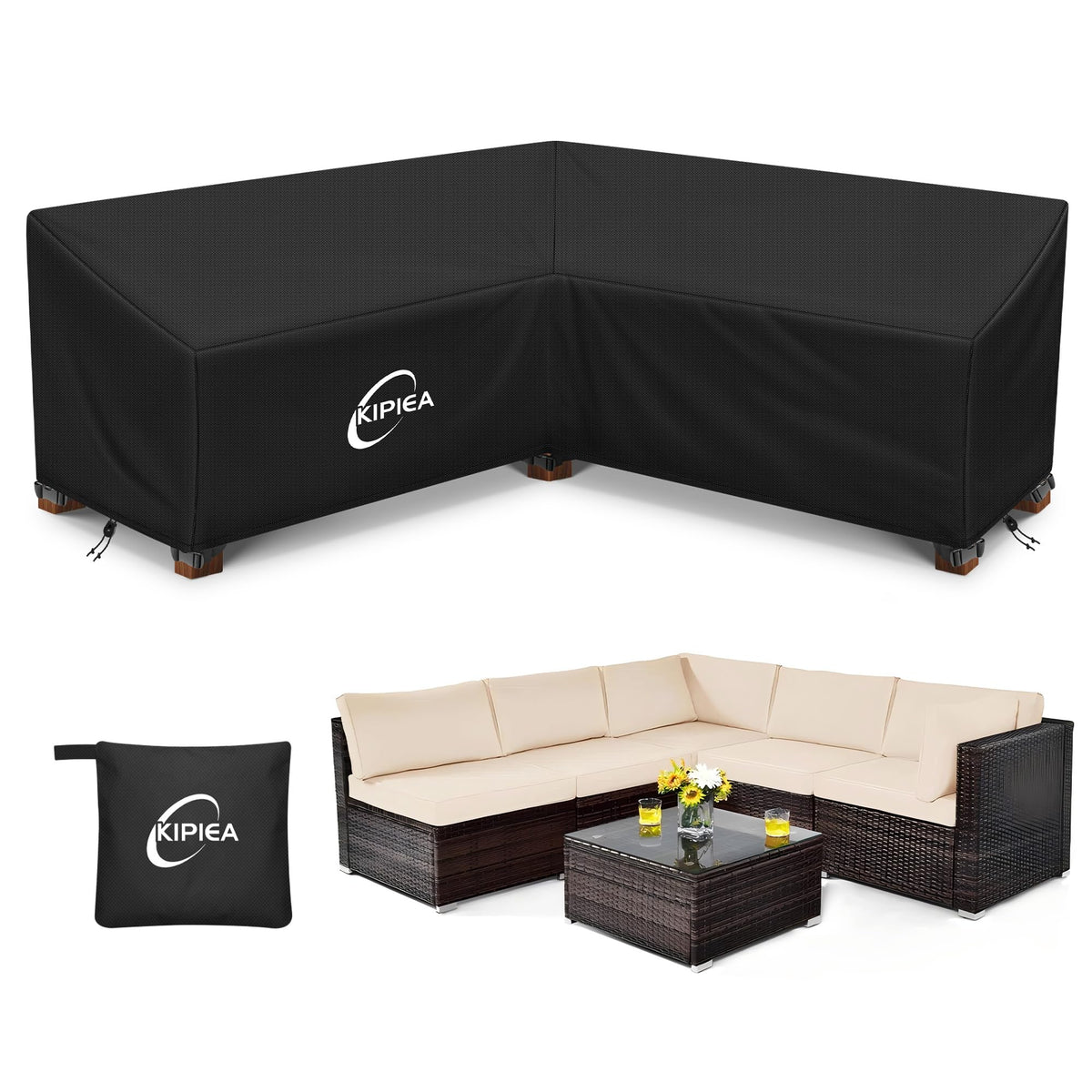Kipiea patio V-shaped sectional cover waterproof protection for all seasons.