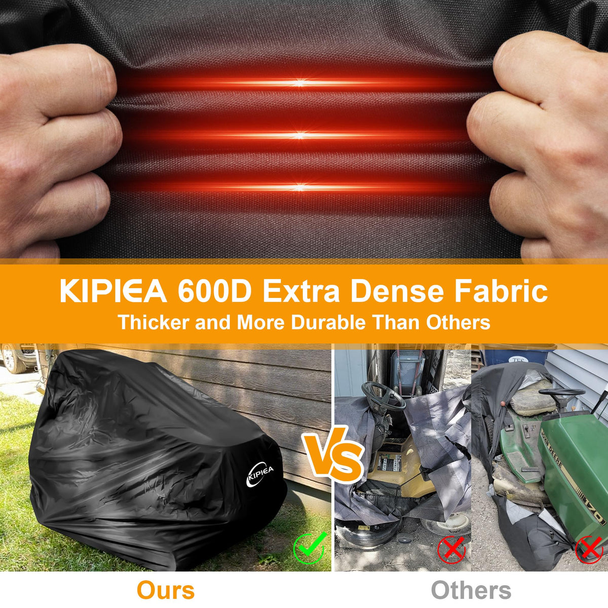 Kipiea rain and snow proof cover on a lawn tractor outdoors