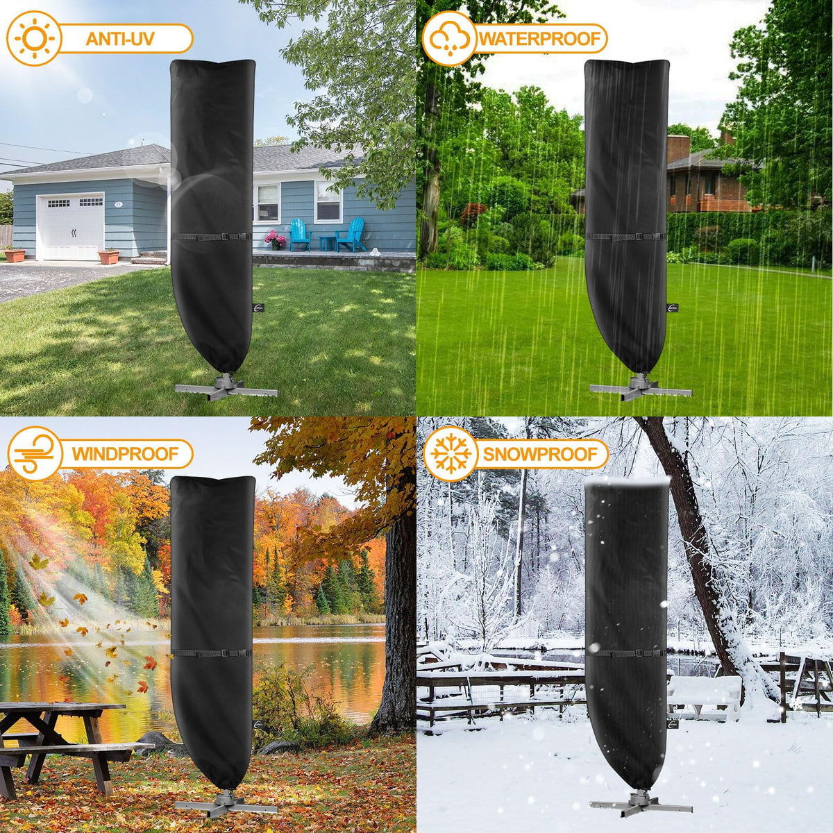 Kipiea heavy-duty cover protects umbrellas from UV and tears.