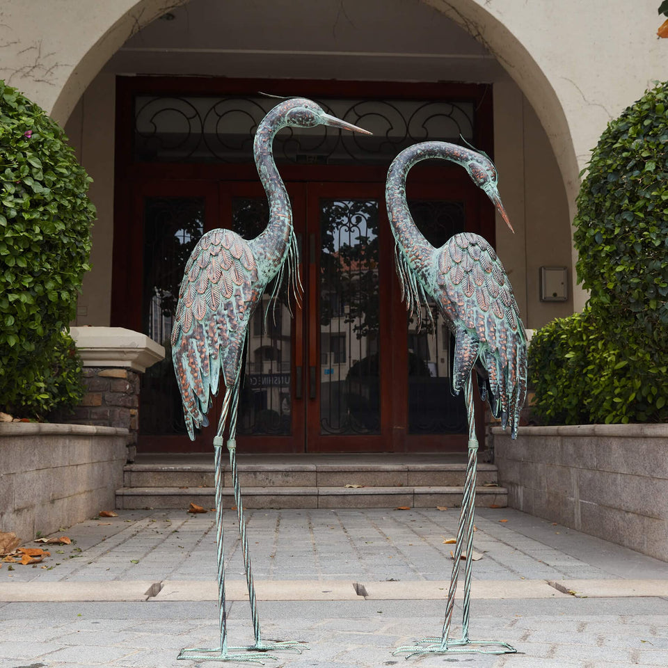 Kircust garden crane standing statue with patina finish adds timeless curb appeal.