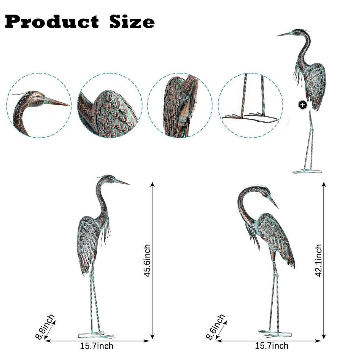 Kircust heron yard art large-size stand complements ponds and gardens.