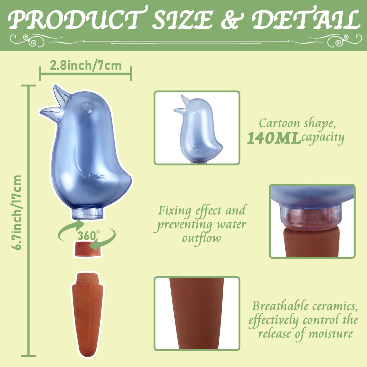 KIROYAL terracotta-material spike blue protects roots while delivering controlled moisture