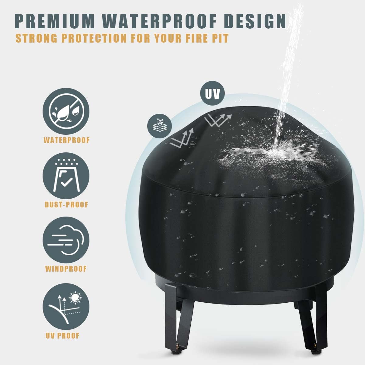 KISEER Fire Pit Cover adjustable drawstring ensures secure fit against gusts