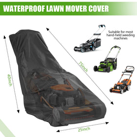 KISEER Outdoors lawn mower cover with drawstring secures tightly to withstand windy days.
