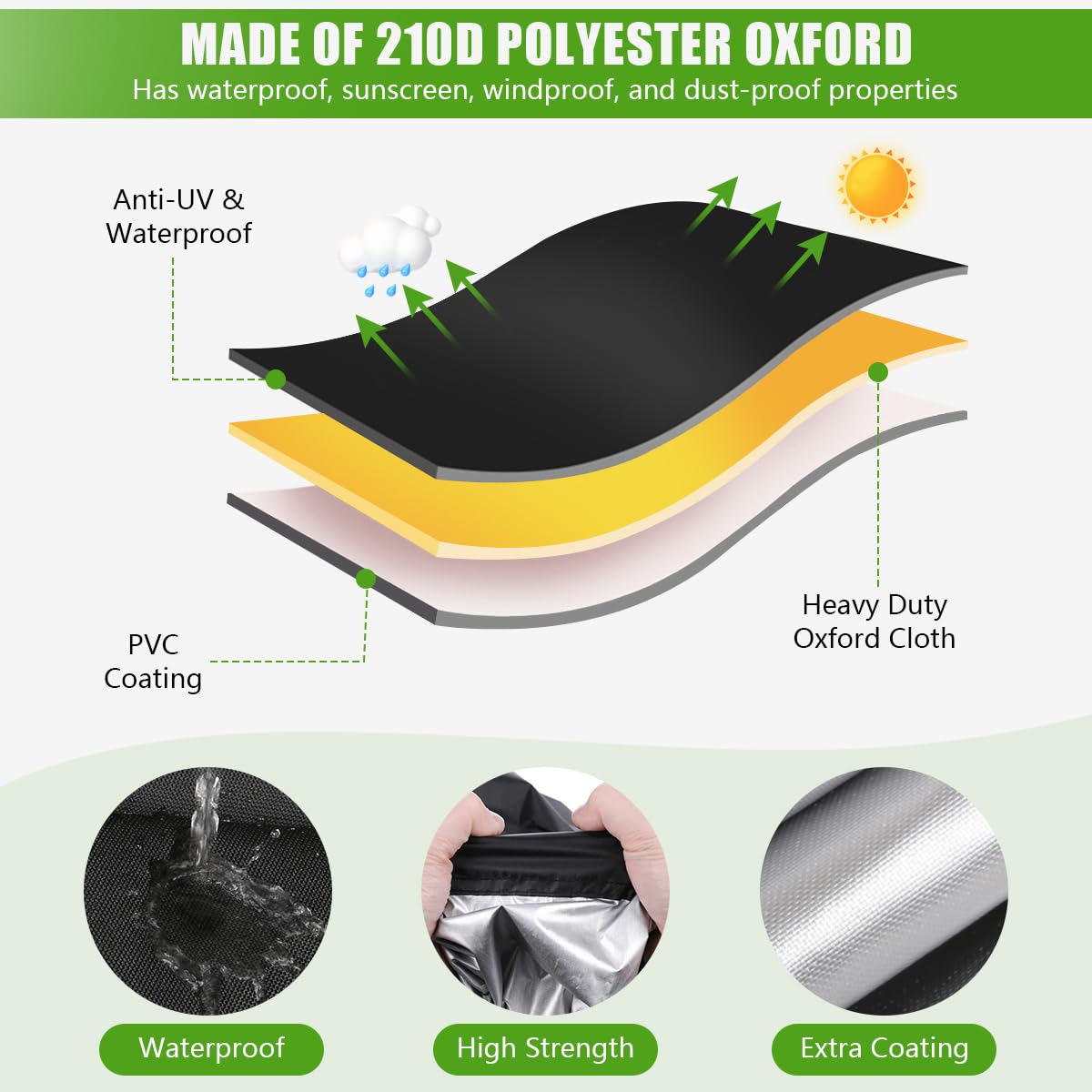 KISEER Outdoors lawn mower cover includes storage bag for neat, compact stowing.