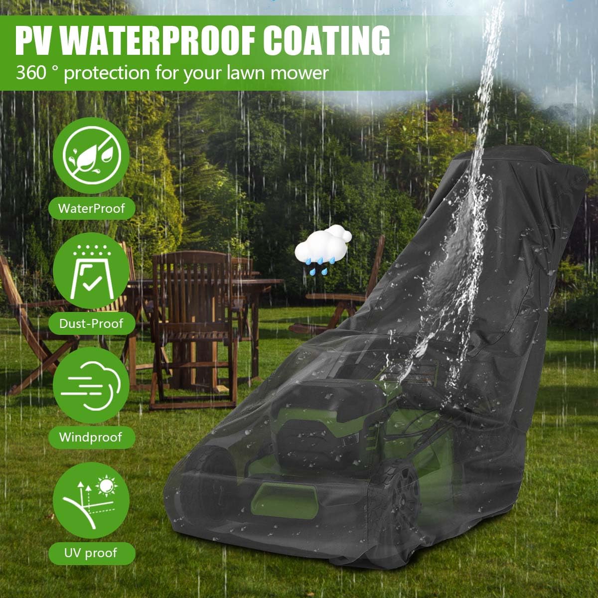KISEER Outdoors lawn mower cover guards UV, dust, and snow for longer mower life.