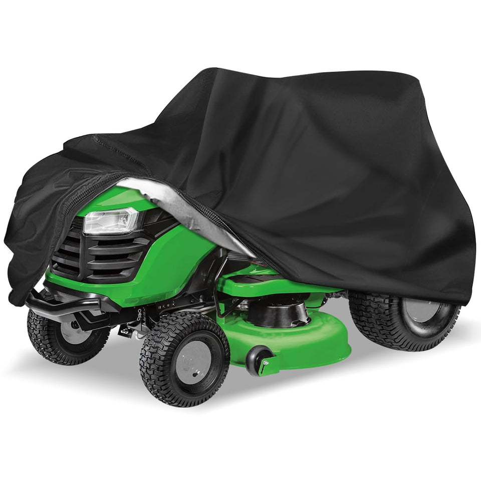KISEER Outdoors lawn mower cover shielding a 54-inch deck from rain and dust.