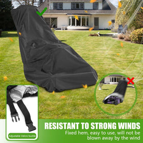 KISEER Outdoors lawn mower cover features adjustable bottom strap to prevent wind displacement.