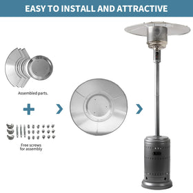 Kisworm 33-inch round dome fits patio heaters for enhanced heat reflection.