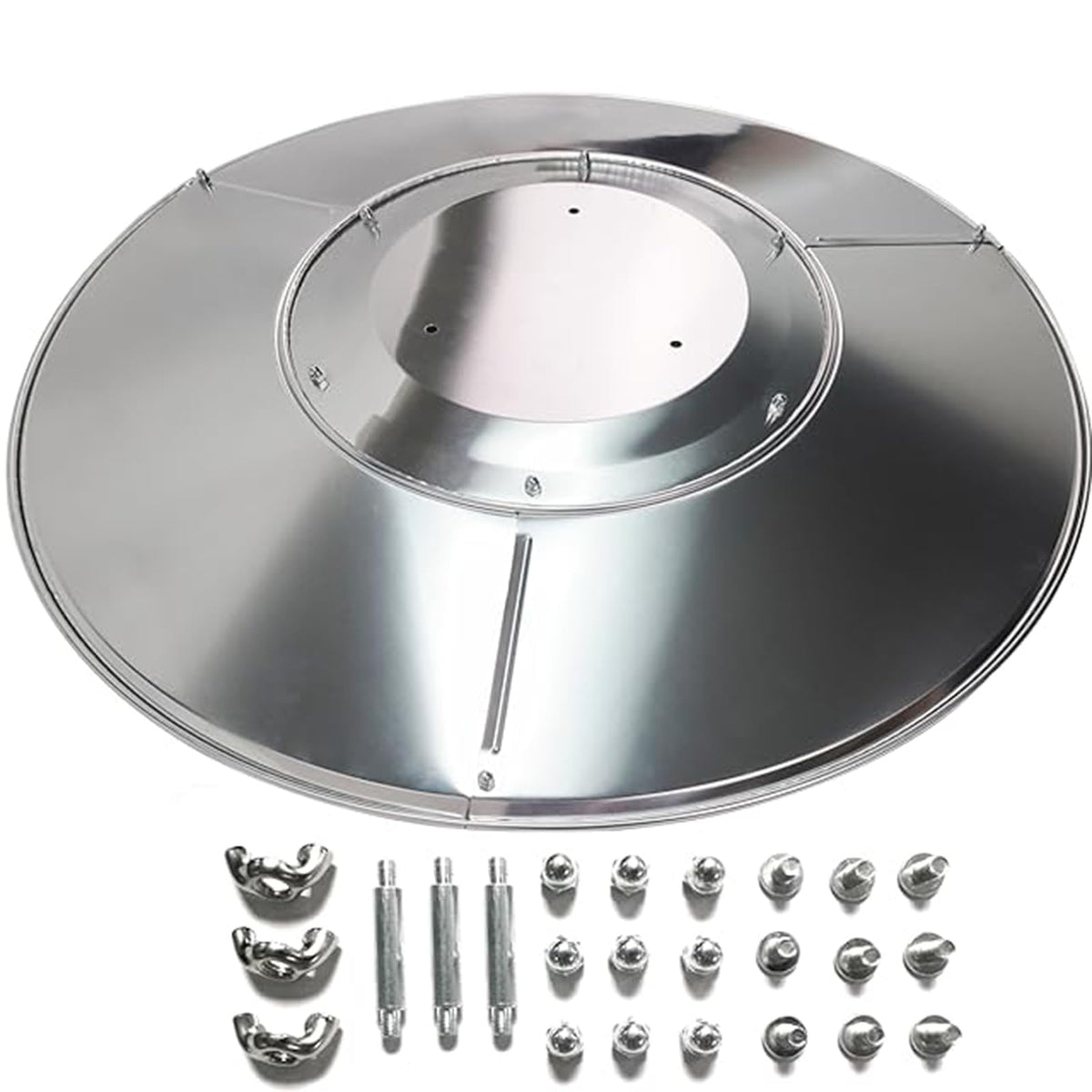 Kisworm 33-inch patio heater reflector shield with round dome directs heat outward.